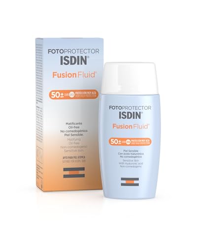 ISDIN Fotoprotector Fusion Fluid SPF 50+, Protector Solar Facial De Textura Fluida y Matificante, Con Ácido Hialurónico y Vitamina E, Crema Solar de Textura Fluida que Se Funde con la Piel -50 ml