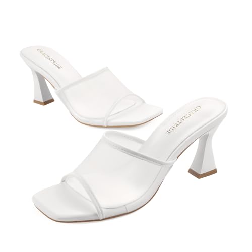 Image of Women's Mule Heels Chunky Kitten Heeled Sandals Mesh Slip On Square Toe Comfortable Casual Dress Pumps Shoes
