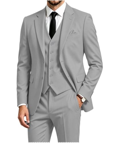 Image of 3 Pieces Business Mens Suit Notch Lapel Blazer Formal Wedding Groom Pants Tux Vest Tuxedos