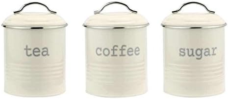 Optimal Vintage Cream Enamel Airtight Storage Canisters Jars Pots Set by JT