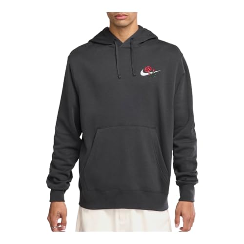 Nike NSW Club Fleece Floral Pullover Mens Hoodie (HQ2633-060, Grey/Red)