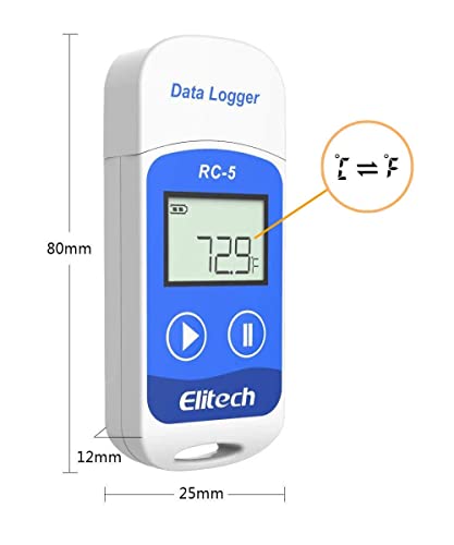 Image of Multi use RC5 Temperature Data Logger 32000 Readings | -30C to +70C | USB Download | High Accuracy ±0.5C | Cold Chain Monitoring for Pharma, Food, Vaccine Storage | model: Elitech RC5