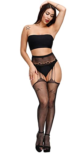 Image of Womens Suspender Pantyhose High Waist Fishnet Tights Fishnet Stockings Thigh High Stockings