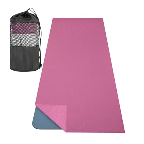 MoKo Yoga Handtuch rutschfest, Yoga Matten Handtuch mit Griffpunkten und Eckentaschen, 74,4×27,3 Übungsmatte Abdeckung für Pilates, Fitness, Meditation, Schwimmbad, Stranddecke, Magenta, 1 Stück