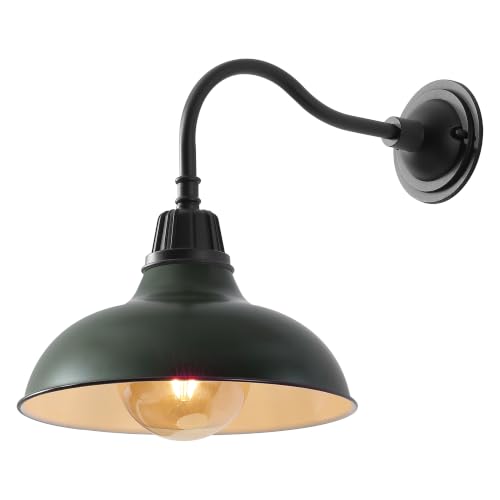 Image of JONATHAN Y Aurora 12.25 inch Matte Green and Black Metal Gooseneck Barn Sconce