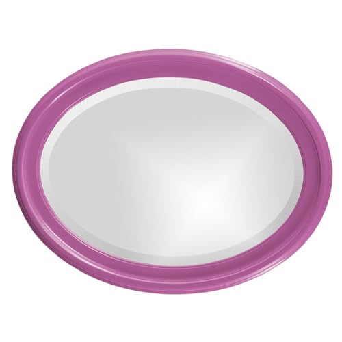 Image of Howard Elliott Collection George Oval Glossy Hot Pink Wall Mirror, Oval Bevelled Hanging Wood Framed Vanity Mirrors for Home Decor, Living Room, Bathroom, Bedroom, or Hallway, 25 x 33 Inch