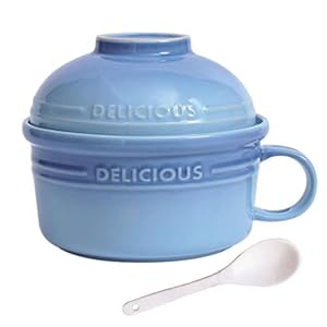 BCJMKDX Blaue Keramik Suppenschüssel mit Deckel