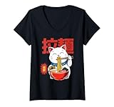 Photo Gallery donna ramen vintage maneki neko maglietta con collo a v Photo Gallery donna ramen vintage maneki neko maglietta con collo a v