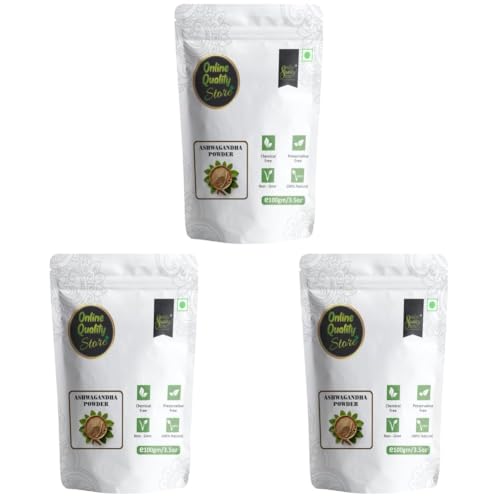 Image of Online Quality Store Natural Ashwagandha Powder - 100g | for Stress Relief, Anxiety Support, Immune System Booster (Pack of 3)