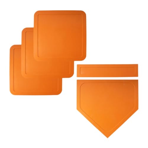 Pegciuho 野球用ベース5点セット、ソフトボール用ベースセット、ホームプレート用ゴムベース付きピッチングベースセット、子供用耐久性素材, Orange
