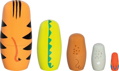 goki 60661 - Matroschka Puppen Tiger Tavi und Seine Freunde aus Holz, Tier-Stapelspiel Klassiker, Lernspielzeug zur Förderung der Motorik und Größenverständnisse, 5er Set, ab 2 Jahre