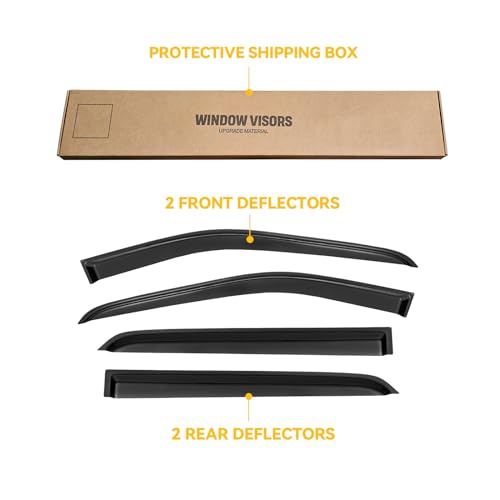 Image of Rain Guards Window Visor for 2018-2024 Nissan Kicks Out-Channel | Shields Vent Deflector Shade Wind Dark Smoke 2019 2020 2021 2022 2023 18 19 20 21 22 23 24, Tape-On Outside-Mount, 4PCS