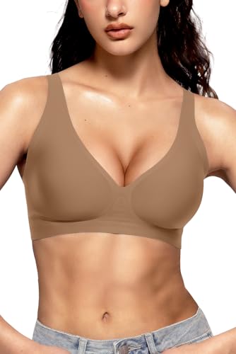 Image of Vertvie Jelly Wireless Bras for Women Push Up Plunge Seamless T-Shirt Bras No Underwire Supportive Full Coverage Bralettes