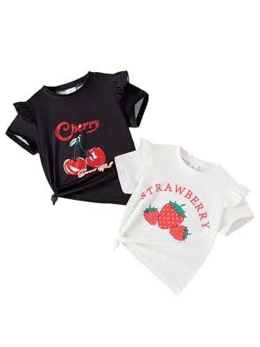 Toddlers Girls Ruffle Short-Sleeve Fruit Graphic T-Shirts Kids Tee Tops Crewneck Outifit Clothes for Girls