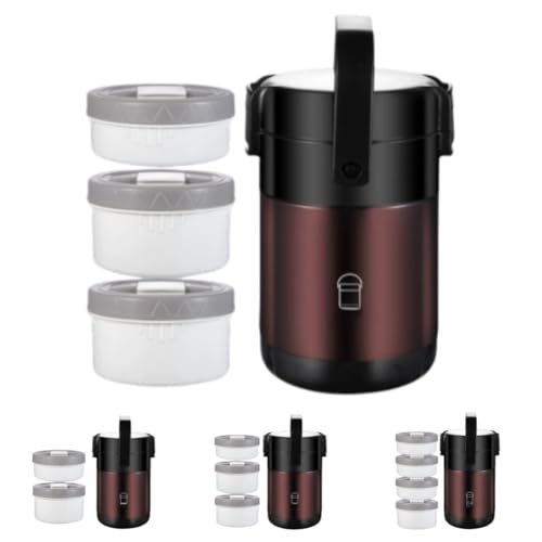 TAKEY断熱弁当箱セット サーモス ランチジャー 大容量 2段 /3段/4段 ステンレス 保温ランチジャー フードジャー ポータブルお弁当箱 食器と収納バッグ付き ランチボックス フードコンテナ 6-8時間の保温 通勤 運動会 通学 キャンプ (3層(2