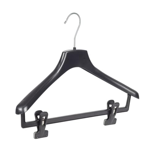 Cintre à vêtements, Robe, Manteau, Veste, Lot de 10 pièces, Plastique, Noir, Barre avec Pinces, Épaules Larges, Crochet tournant à 360°, 38 cm...