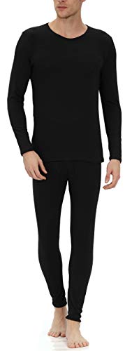 YIMANIE Men's Thermal Underwear Set Long Johns Ultra Soft Top and Bottom Black