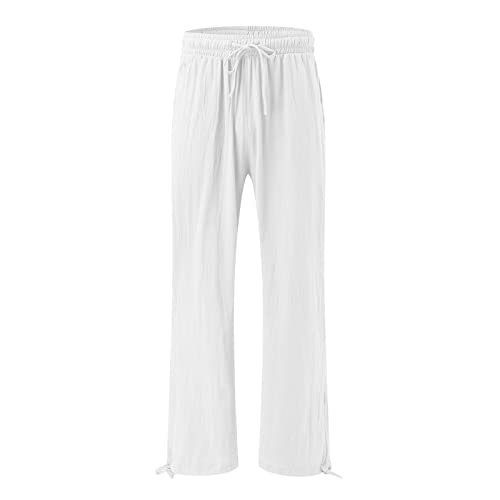 Generic Women Linen Palazzo Pants Summer Comfy Flowy Wide Leg High Waist Casual Loose Beach Lounge Pant Trouser3