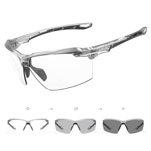 KAPVOE Photochromatische Selbsttönend Fahrradbrille Herren Damen Sportsonnenbrille Klar Radsportbrille Radfahren MTB Radbrille Laufen Volleyball Tennis Autofahren Softball Bergsteigen Golf Wandern K87