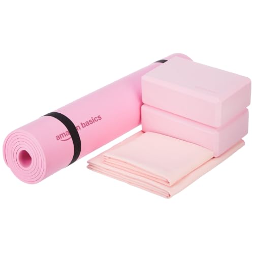 Image of Amazon Basics TPE Yoga & Exercise Mat | 6 mm Thick | Non-Slip Grippy Surface | Lightweight & Durable Rubber-Like Material | Floor Protection | Ideal for Yoga, Pilates, Stretching & Fitness | 180 x 61 cm | Pink