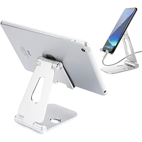 Urvoix Tablet Stand iPad Holder Foldable, Adjustable Cellphone Stand Portable Universal Multi-Angle Desktop Stand for Surface Pro iPad Pro Switch iPhone Samsung Galaxy Note Huawei Mate, Silver Cover