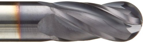 Image of N46456 Carbide Ball Nose End Mill, Metric, AlTiN Finish, Roughing and Finishing Cut, 30 Degree Helix, 4 Flutes, 39mm Overall Length, 1.5mm Cutting Diameter, 3.000mm Shank Diameter