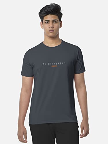 Image of BULLMER Black Trendy Typographic Printed Round Neck Half Sleeve Tshirt for Men
