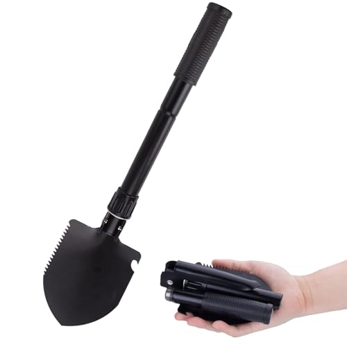 Pala Plegable Multifuncional 4 En 1,Mini Pala Plegable con Bolsa de Almacenamiento,Acero Robusto,para Jardín,Camping,Senderismo,Caza,Palear Nieve,al Aire Libre,etc,Negro,41cm