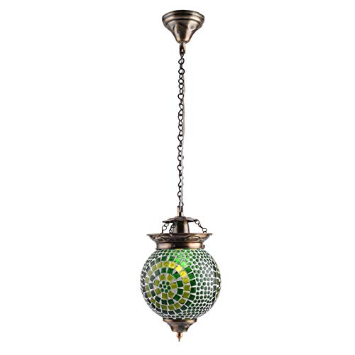 Homesake® Antique Turkish Moroccan Mosaic Pendant with Metal hangings, Ceiling Light, for Home Decoration (Green, Turkish)