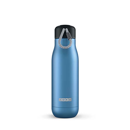 Zoku Stainless Steel Water Bottle 18-Ounce, Fluid, Metallic Blue