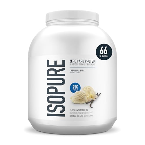Isopure Zero Carb 100% Pure Whey Isolate Protein Powder, Lactose Free, Gluten Free, With Vitamins, Creamy Vanilla, 25g Protein Per Serving, 4.5 Lbs, 66 Servings (Packaging May Vary)