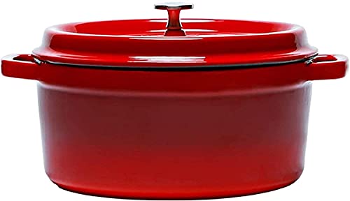 Cacerola de cerámica con tapa, multifuncional, para el hogar, esmaltada, apta para todas las estufas, apta para ollas de guiso (4,9 l, rojo)