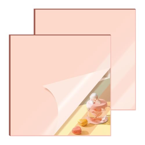 Image of 2 Pcs 12 x12 Inch Rose Acrylic Mirror Sheet, 1 /8 Inch Thick Opaque Glossy Mirror, Plexiglass Mirror Sheets with Protective Film, Rigid Mirror Sheets for Sawing, DIY, Laser Cutting and Engraving