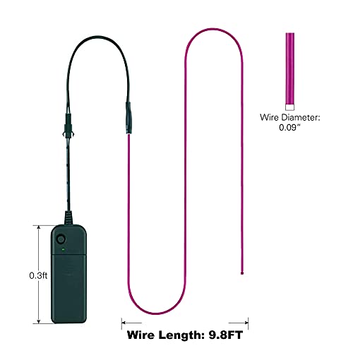 Image of MaxLax EL Wire Purple, 9.8ft /3m Portable Battery Pack Neon Light Strip 360 Cuttable Glowing Rope Lights for Parties, Halloween, DIY Decoration
