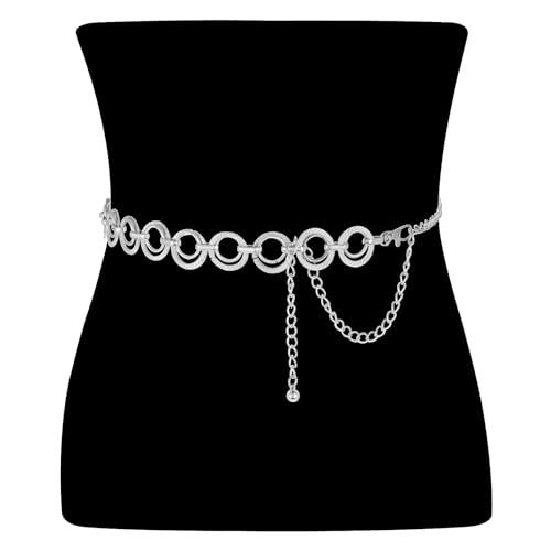 Women Waist Chain Belt, Metal Chain Belt Skinny Link Belt Fashion Double Layer Waist Chain Belt for Dress Jean