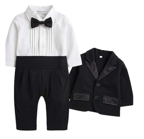 Image of Toddler Boy Formal Tuxedo Outfit 2-Piece Set with Bow Tie & Blazer, Infant Baby Gentleman Suit