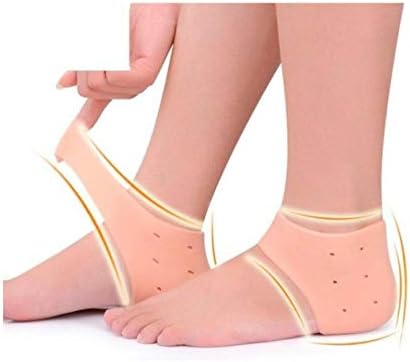 AFIYA Silicone Gel Heel Pads – Pain Relief Socks for Cracked Heels, Dry Feet – Moisturizing & Breathable (1 Pair, Beige, Unisex Free Size)