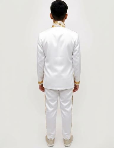 Image of BookMyCostume White & Golden Sequin Western Dance Costume for Boys | Stylish Shiny Full Sleeve Shirt and Pant Set with Zipper Closure | Annual Dance Costume for boys | Fancy Dress for Boys 10-12 Years