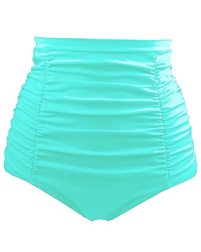 Image of Tempt Me Women's High Waisted Swimsuit Bottom Tummy Control Ruched Bikini Bottom Vintage Swim Bottom Tankini Briefs