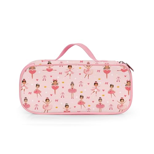 Image of Pink Ballet Pencil Case for Girls, Ballet Dancer Pencil Box for Kids Ballerina Pen Bag, Large Capacity Ballet Dance Pencil Pouch with Zipper Compartments for School Office
