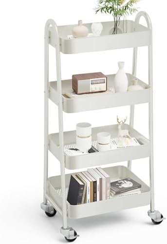 OLIXIS Metal 4 Tiers Rolling Storage Utility Cart with Lockable W...