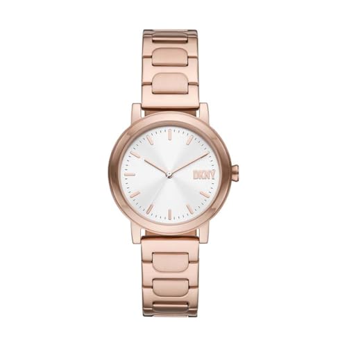 DKNY Damenuhren Soho D, Dreizeiger Uhrwerk, 34mm Rose Gold Edelstahlgehäuse mit Edelstahlarmband, NY6622