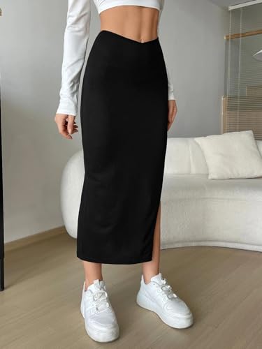 Solid Color High Waist Slit Thigh Skirt 2025 Fashion Skirts for Women4