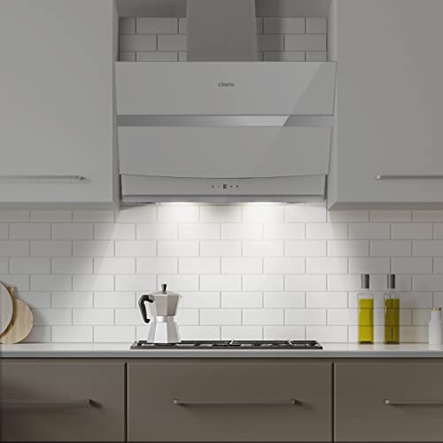 CIARRA CBCW6736N A++ Kopffreihaube 60cm 650m³/h Touch Control Kopffreie Schräghaube Dunstabzugshaube mit CBCF003 Aktivkohlefilter Abluft Umluft 4 Leistungsstufen Edelstahl Glas, Wandmontage, Weiß – Bild 4