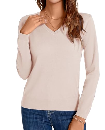 Image of MINTLIMIT Lightweight Sweaters for Women 2024 Casual Fall Long Sleeve Shirts Blouse Knit V Neck Pullover Sweater Tops