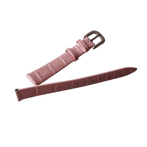 CHUDOU Bracelet de montre en cuir de vachette, bracelet de montre en cuir de crocodile poli vert diamant, accessoires de montre for femmes et enfants, bracelet 12 mm, 14 mm, 16 mm(PINK,18mm)