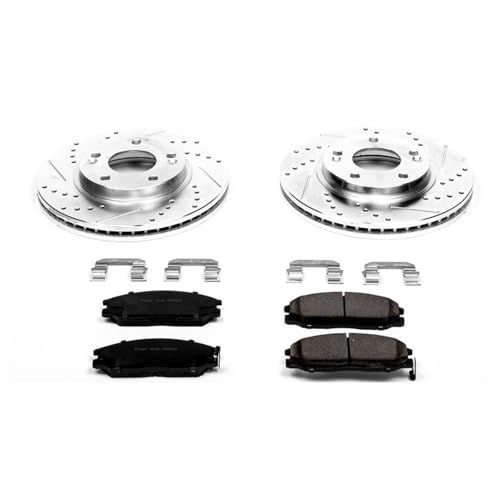 Image of PowerStop Front Brake Kit for Hyundai Santa Fe 2001-04 - Drilled and Slotted Disc Rotors with Carbon-Fiber Ceramic Brake Pads Replacement, K5251