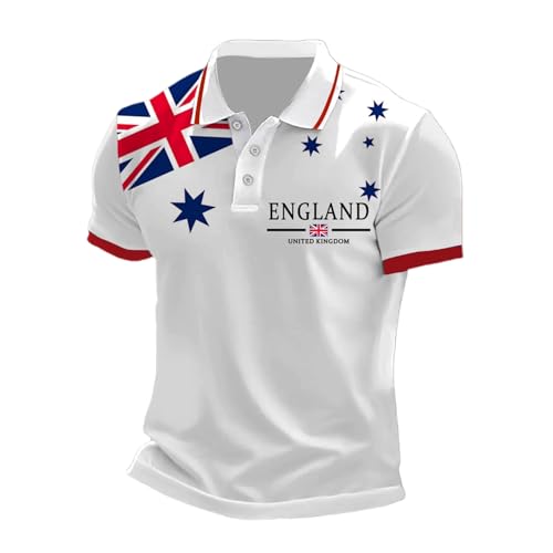 Rrongwn Polo de manga corta para hombre, camiseta de golf, transpirable, ropa de Reino Unido, estampado de bandera de Reino Unido, camisetas de algodón, camiseta con botones, camiseta de moda para