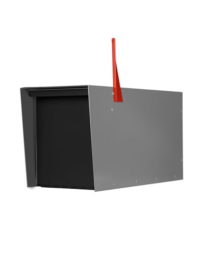 Image of Ilyapa Modern Mailbox for Post Mount - Gray with Black Door Powder Coated Steel, Waterproof Letter Box for Parcels, with Recessed Magnetic Close Door