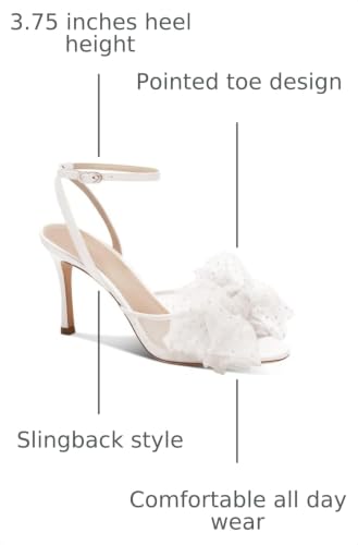 Image of Coutgo Womens Bow Tie Heels Sandals Slingback Peep Toe Wedding Heels Mesh High Stiletto Heel Summer Cute Wedding Bridal Shoes